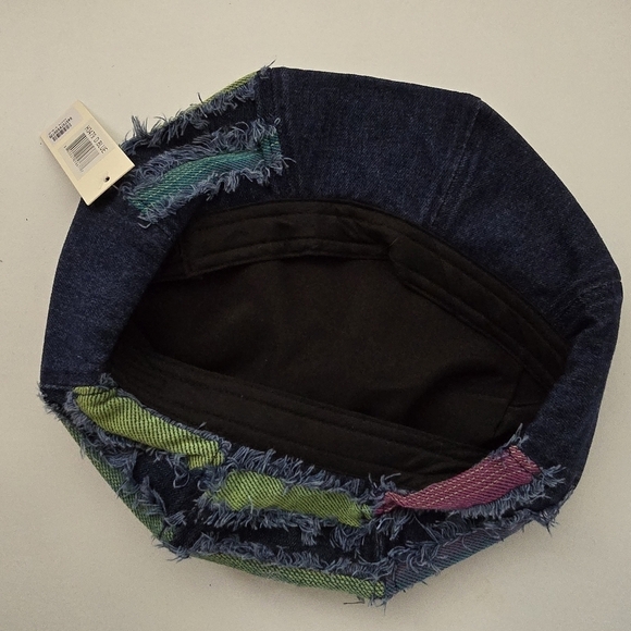 Denim Beret with Multicolor Fringe - Picture 7 of 10